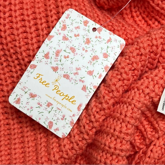 Free People Damsel Orange Flare Sleeve Deep V-Neck Chunky Knit Sweater Medium - Picture 12 of 15